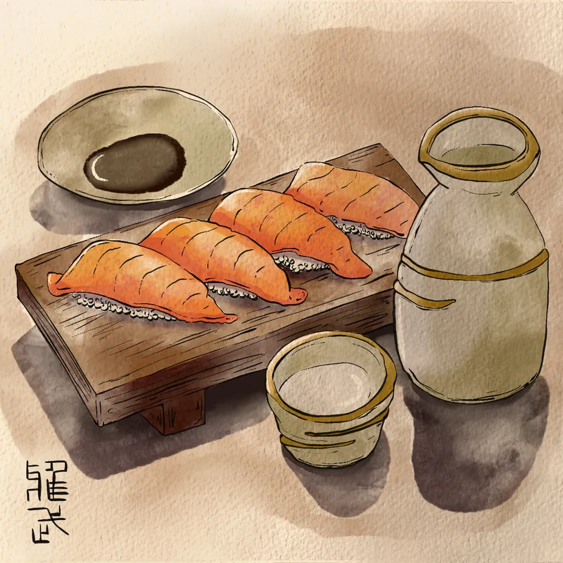 Digital Artwork - Sake and Sashimi